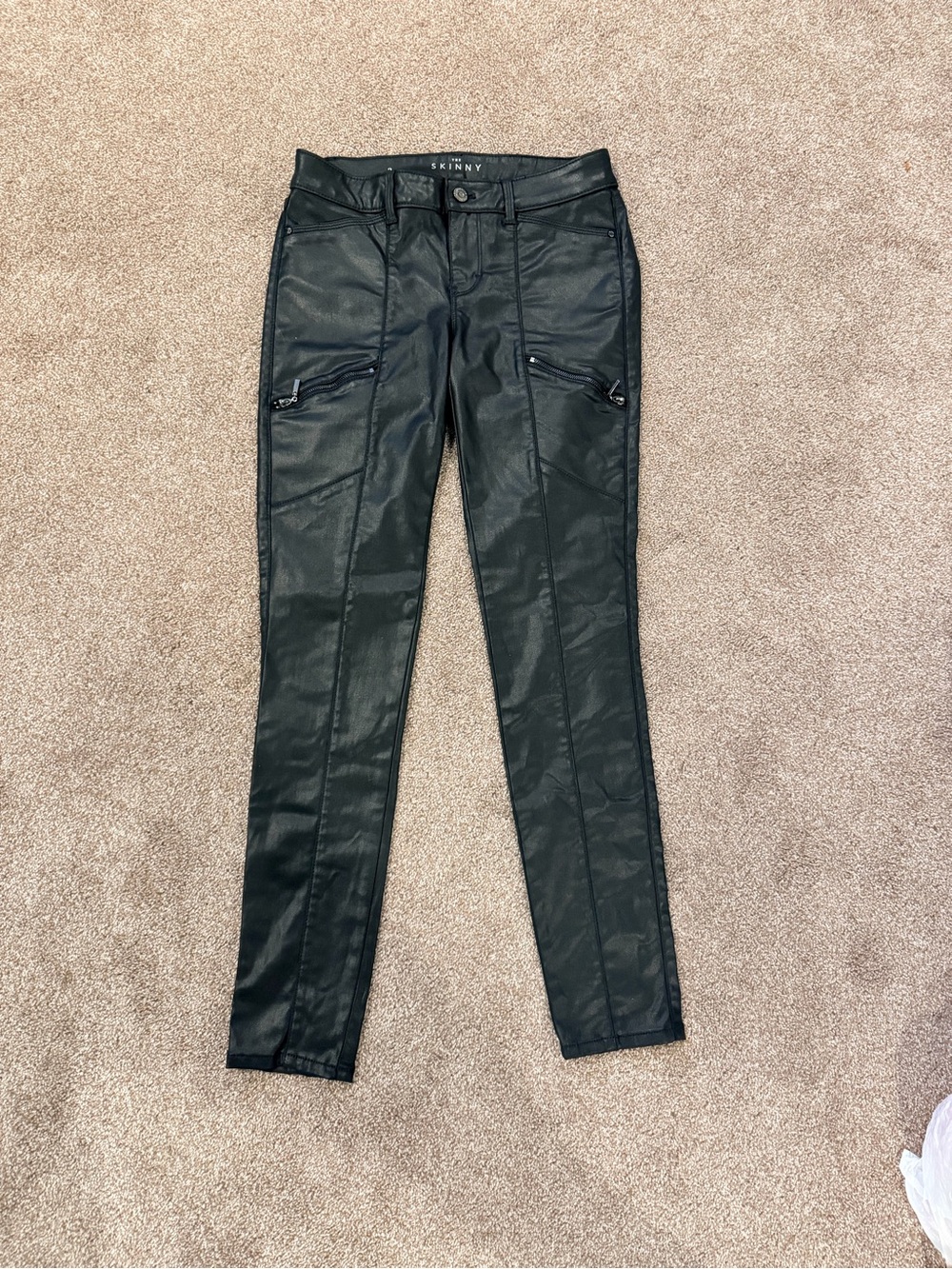 White House Black Market Black Coated Skinny Pants with Zip Details